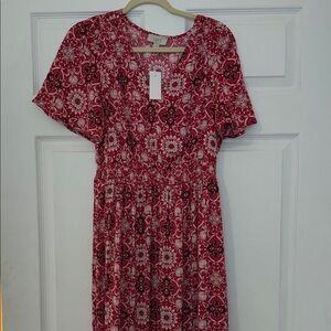 LOFT Red and White Floral Midi Dress